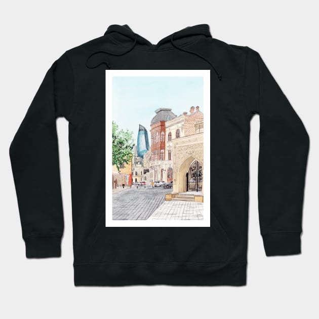 Baku, Azerbaijan Hoodie by NorrskenArt